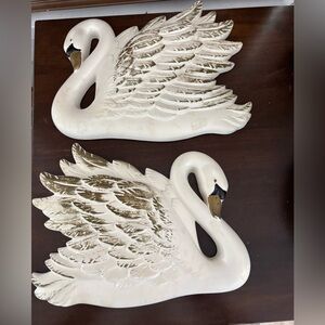 Vintage Chalkware Swan Plaques Miller Studio’s 1960’s Elegant White  Gold Swan